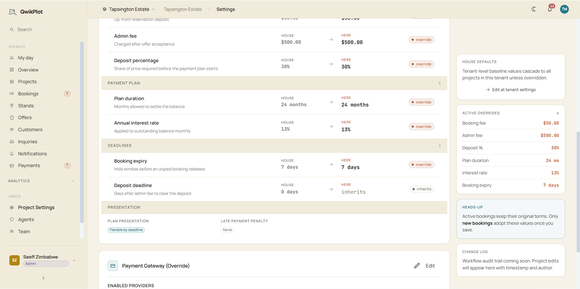 Payment plan and interest settings